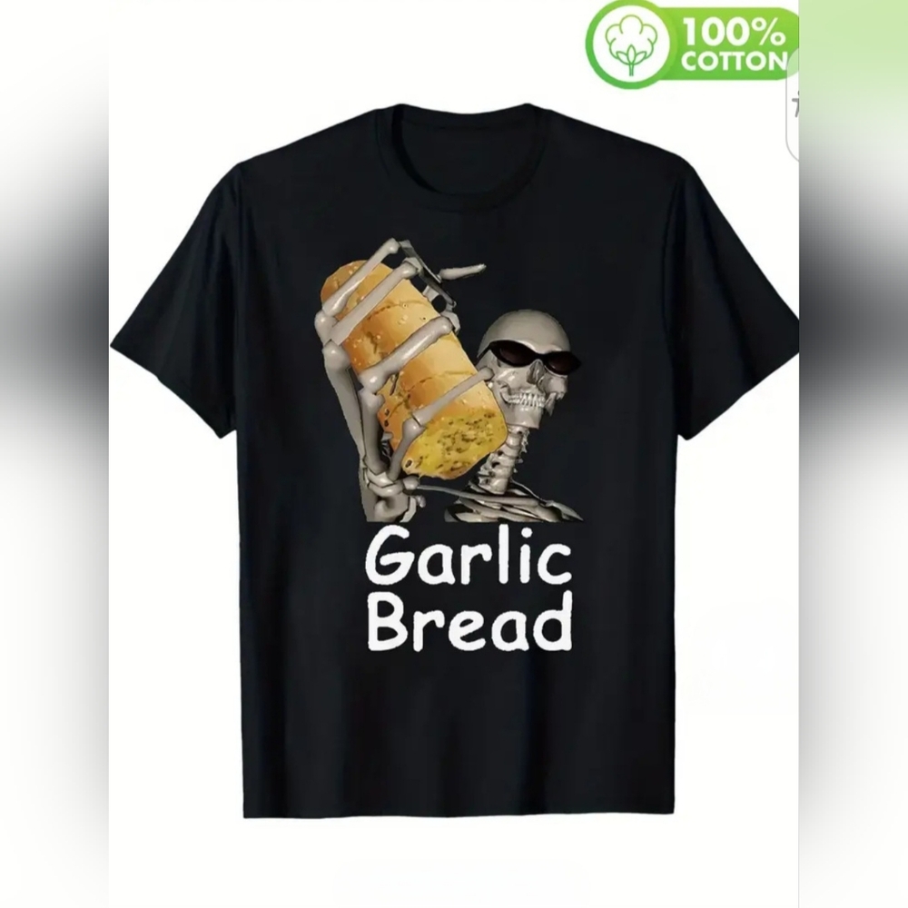 Garlic Bread Skull Graphic T-Shirt Size Large   NWOT